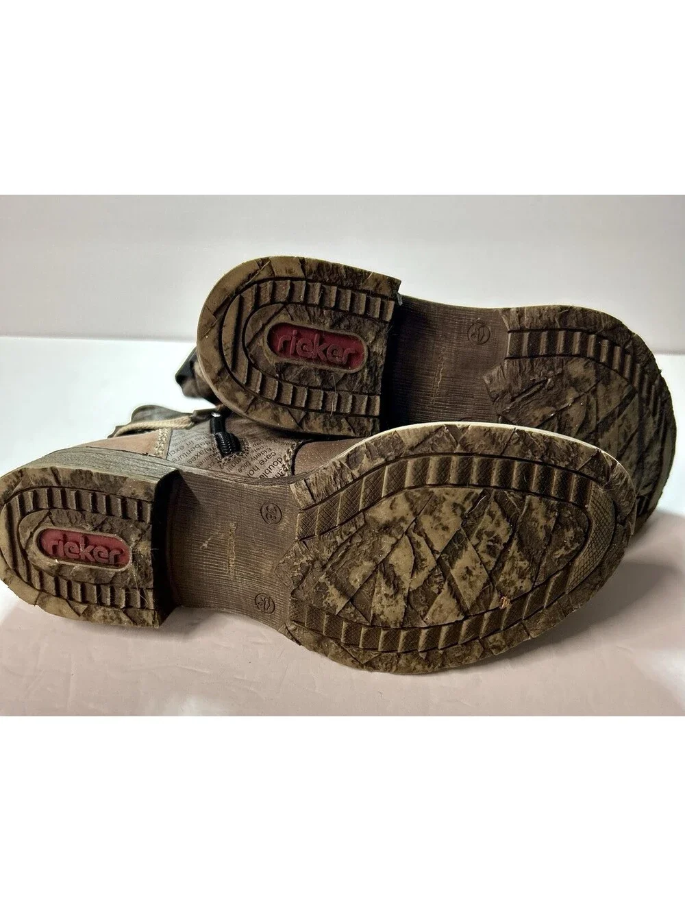 Rieker Payton Boots Ankle W 7 Or 38 Brown Newspaper Print Zip Steampunk Fantasy